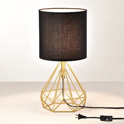 Black Grey Cloth Lampshade Table Lamp Gold Modern Metal Bedside Lamp