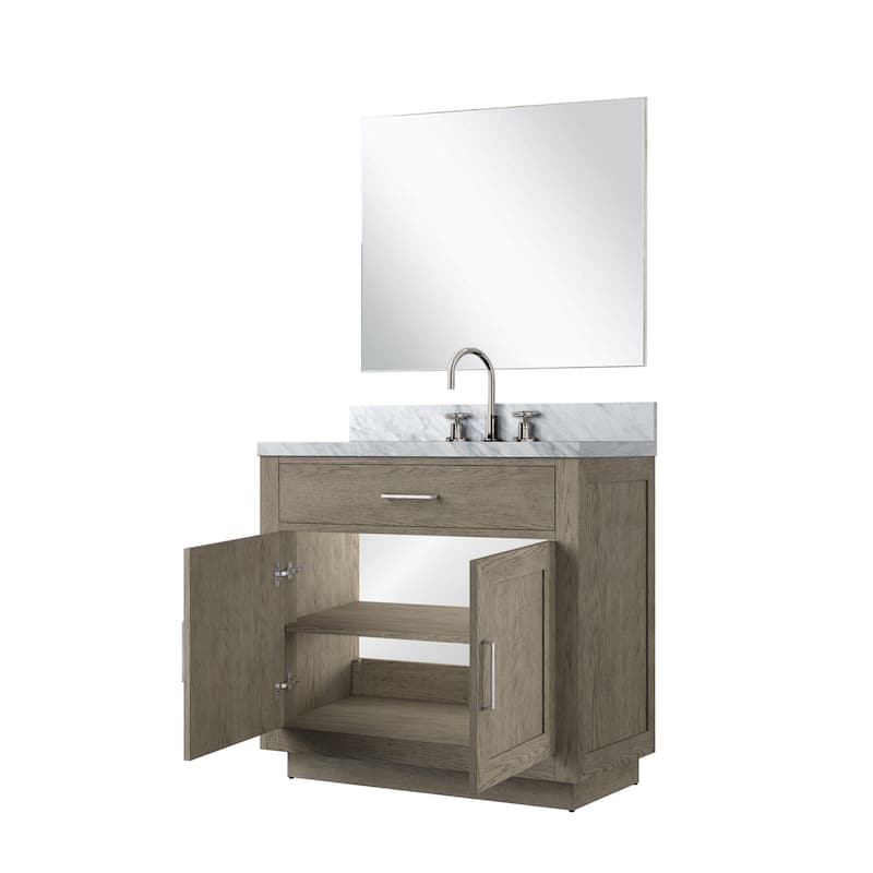 Abbey Bath Vanity with Carrara Marble Top, Sink, Mirror and Faucet
