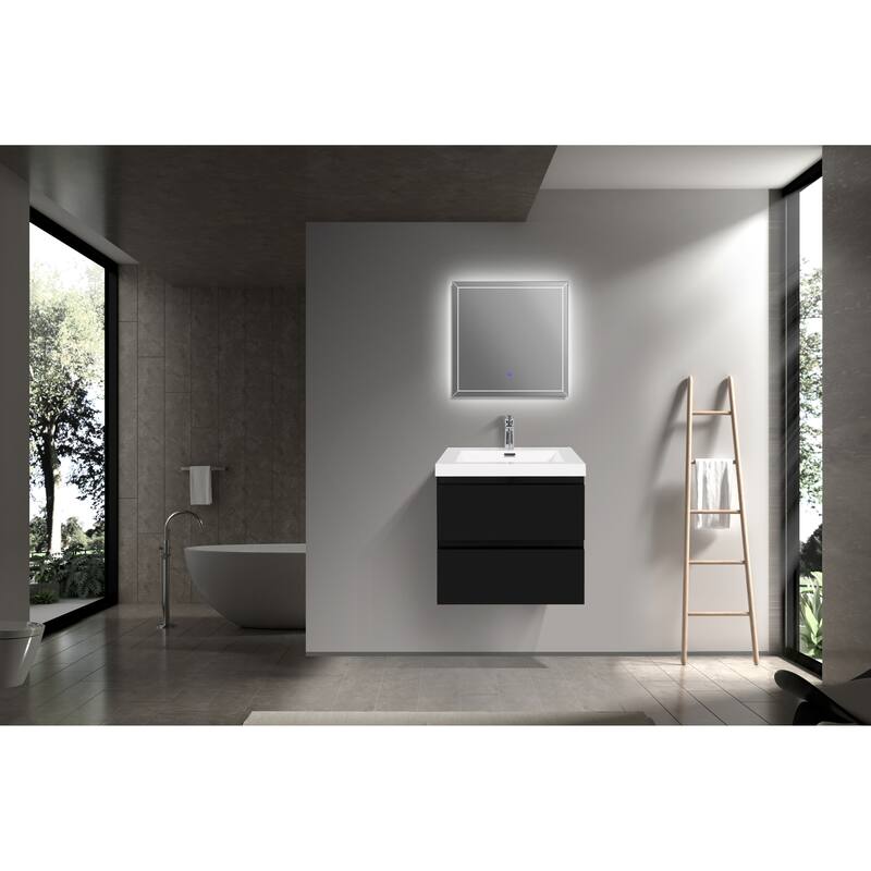 24" Wall-Mounted Floating Bathroom Vanity with Resin Sink, Soft Close Drawers, Natural Oak Cabinet, Pre-Assembled