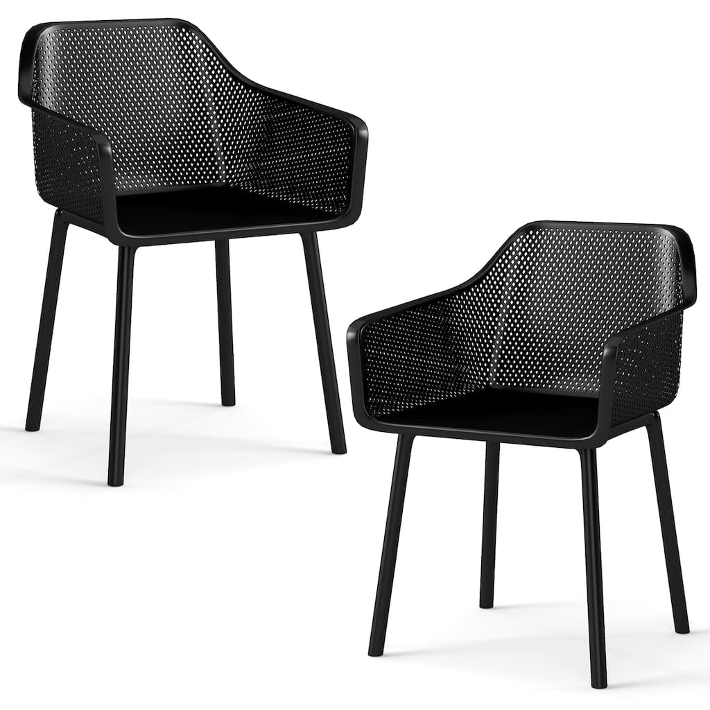 Gymax 2 PCS Modern Plastic Dining Chairs Kitchen Armchairs w/