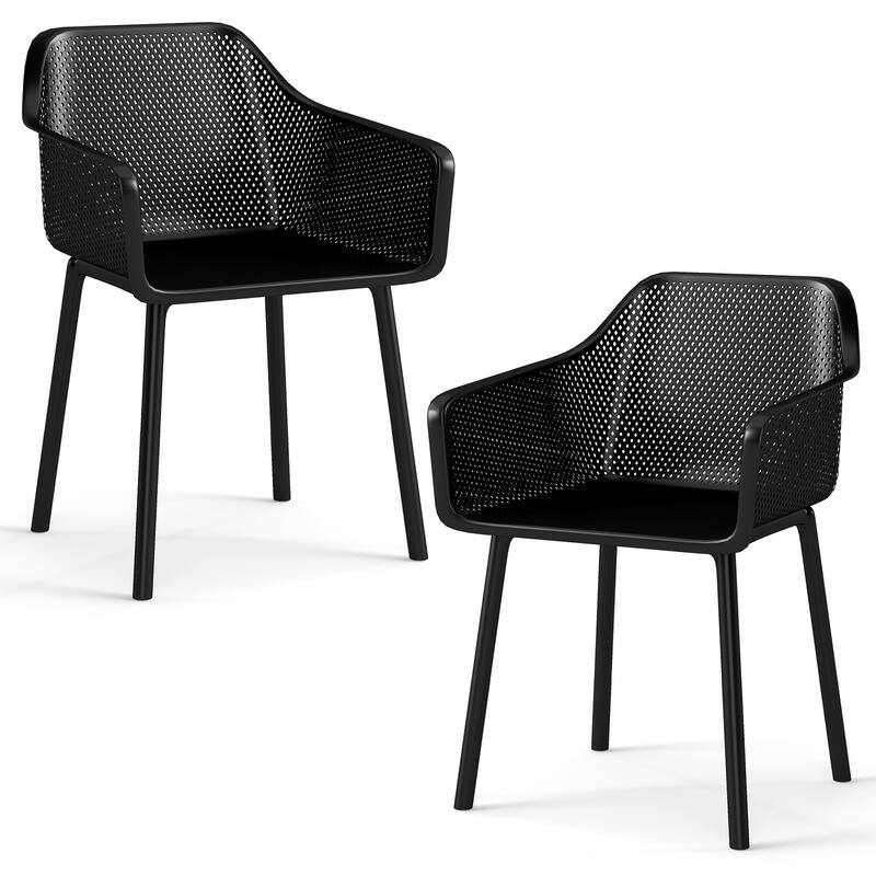 Gymax 2 PCS Modern Plastic Dining Chairs Kitchen Armchairs w/ - Black - Set of 2