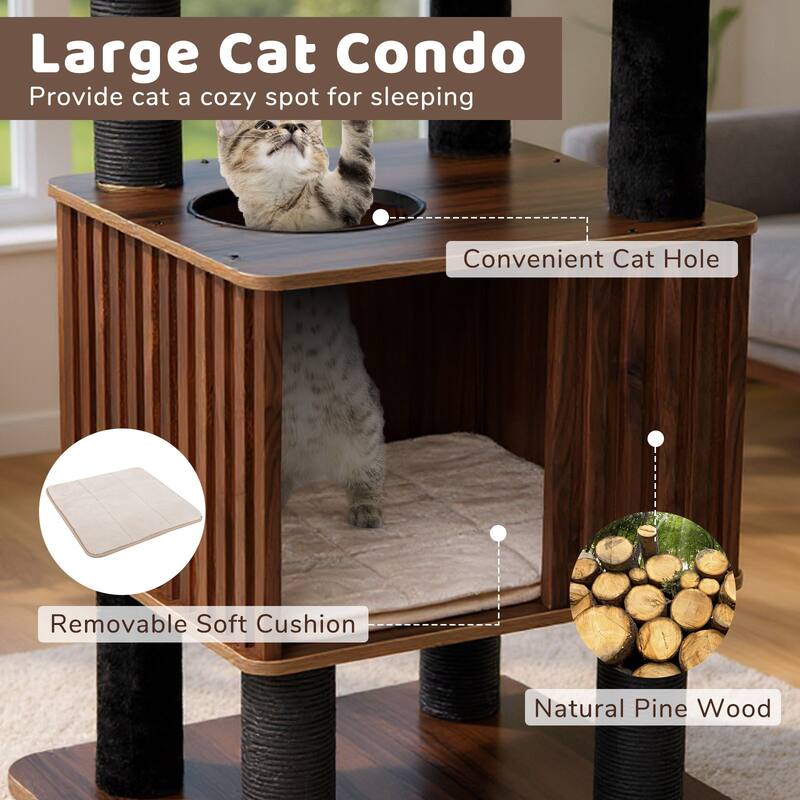 Gymax 64'' Tall Cat Tree for Indoor Cat Wooden Cat Tower Top Perch w/