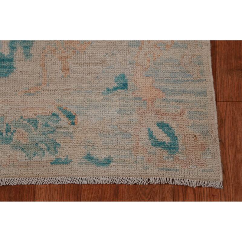 Hand Knotted Oriental 100% Wool Carpet Transitional Floral Beige & Ivories Oushak Runner Rug - 9' 10'' X 2' 8''