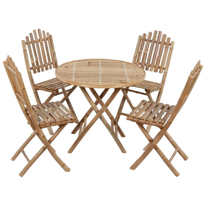 vidaXL Patio Dining Set Set of 4 Natural Bamboo Bamboo, Polyester - 12.6 x 12.6 x 10.9