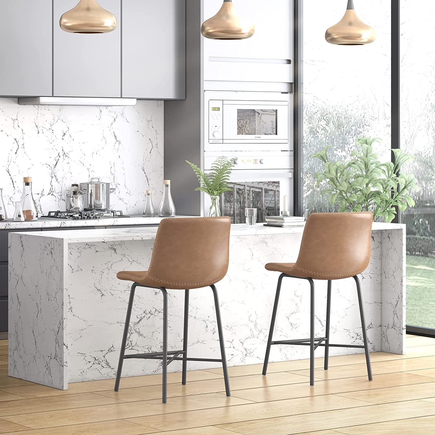 Mixoy Bar Stools Upholstered Faux Leather Barstools with Back