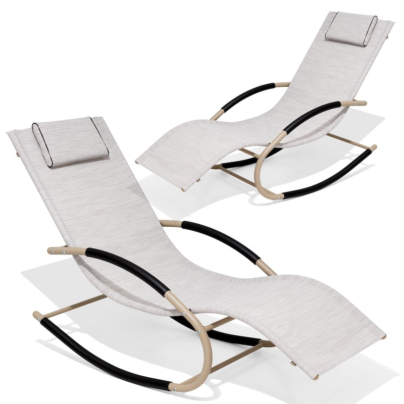 Outdoor Patio Rocking Chairs Curved Rocker Chaise Lounge Chairs (Set of 2) - 57.87" L x 24.70" W x 35.43" H