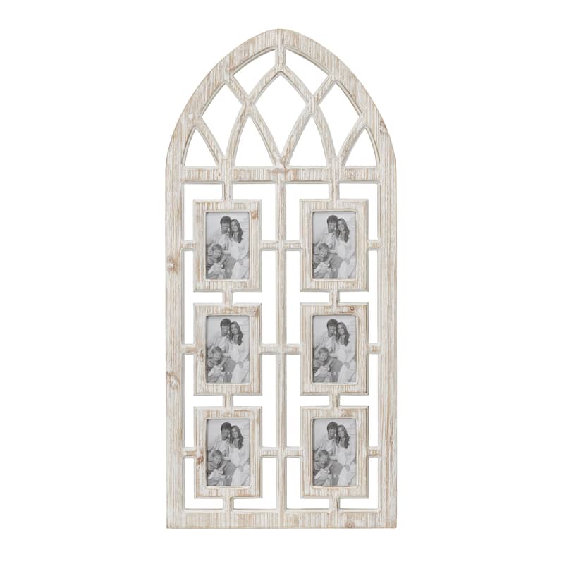 Wooden 6 Slot Wall Photo Frame with Window Arch Shape - Light Brown - Roche River Decor