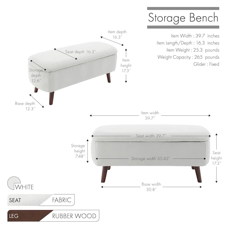 Porthos Home Celia Boucle Fabric Storage Bench with Rubberwood Legs