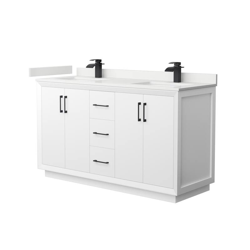 Wyndham Collection WCF414160D-QTZ-UNSMXX Strada 60" Free Standing - White / White Quartz Top / Matte Black Hardware