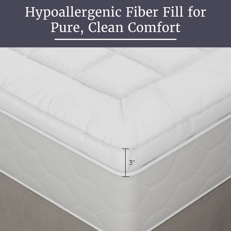 Down Alternative Mattress Topper - 3” Gusset Hypoallergenic Fiber Filled Pillow top Pad by Windsor Home - White