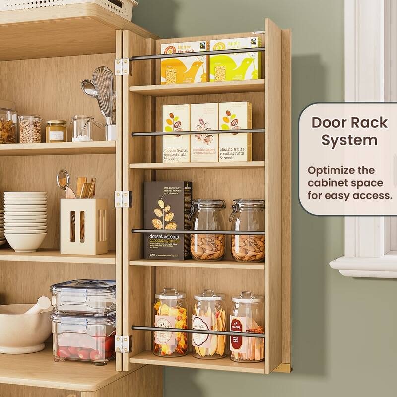 Modern 72"H Fluted Wood Kitchen Pantry Cabinet with 6 Shelves for Versatile Storage Solutions
