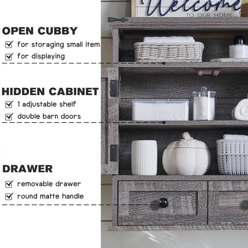 24" Farmhouse Wide Bathroom Wall Cabinet, Medicine Cabinet