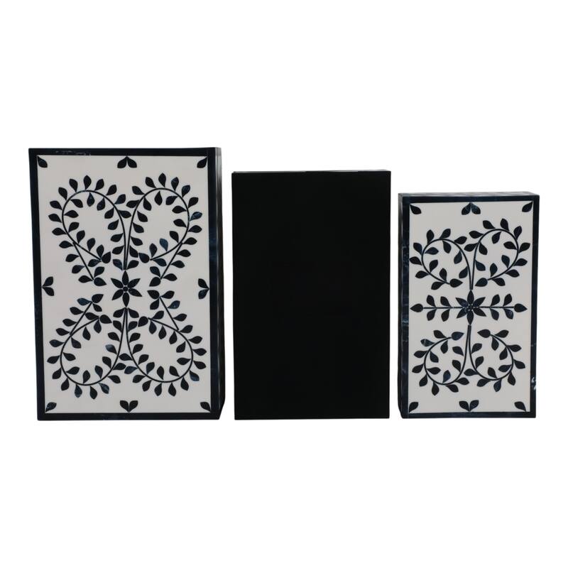 Resin Wood Decorative Boxes Modern Stylish Sleek Design (Set of 3) - 12" x 8" x 4"