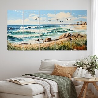 Designart "Seagulls In Flight Over Beach II" Nautical & Beach Wall Art ...