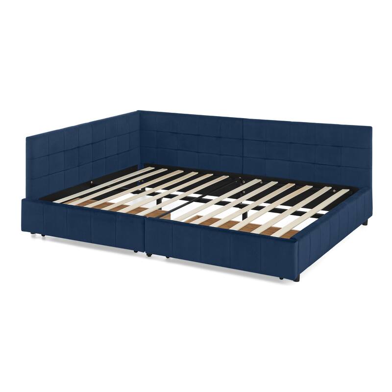 Full Size Mid-Century Velvet Upholstered Daybed with Storage Drawers, Wood Frame, Comfortable Backrest and Armrest
