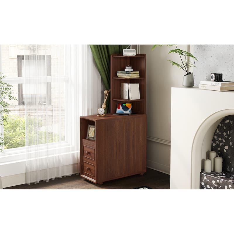 Roomfitters 47" Tall End Table, Corner Shelf Nightstand with Wooden Legs for Bedroom, Walnut