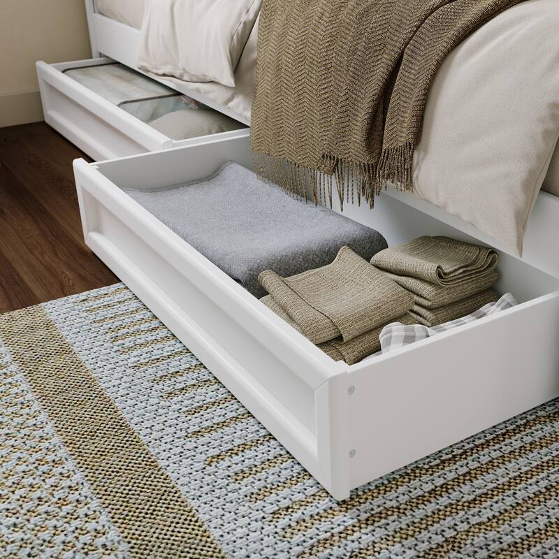 Queen-King-Twin XL Mid-Century Modern Under Bed Storage Drawers - White