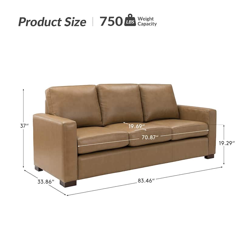 Ernando 83.46" Wide Genuine Leather Sofa with Squared Arms and Pillows