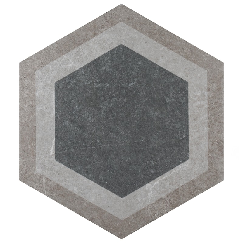 Merola Tile Traffic Hex Combi Grey 8-5/8" x 9-7/8" Porcelain Floor and Wall Tile