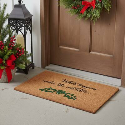 HomeRoots 17" X 29" Brown Black And Green Christmas Outdoor Coir Door Mat - 17.00' X '29.00
