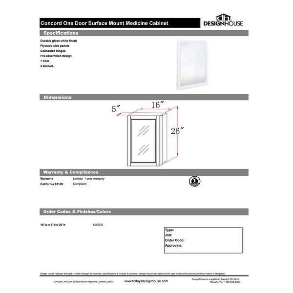 Shop Design House 590505 16 Framed Single Door Mirrored Medicine