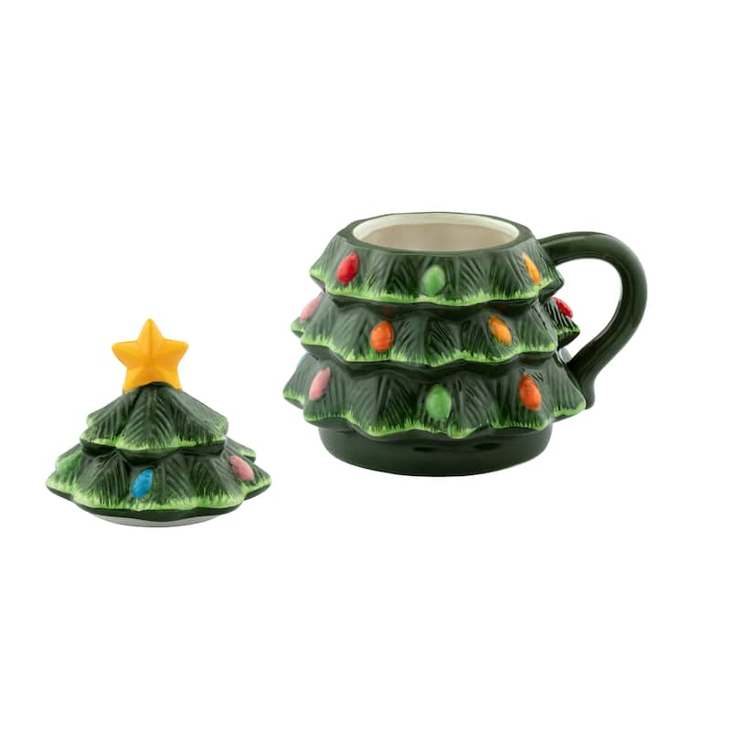 16 oz. Nostalgic Ceramic Tree Lidded Mug - Green