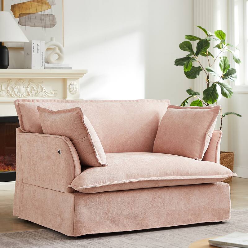 Roomfitters 47.2" Oversized Accent Chair, Chenille Armchair with Deep Wide Seat, Throw Pillows, Modern Lounge Sofa - Pink