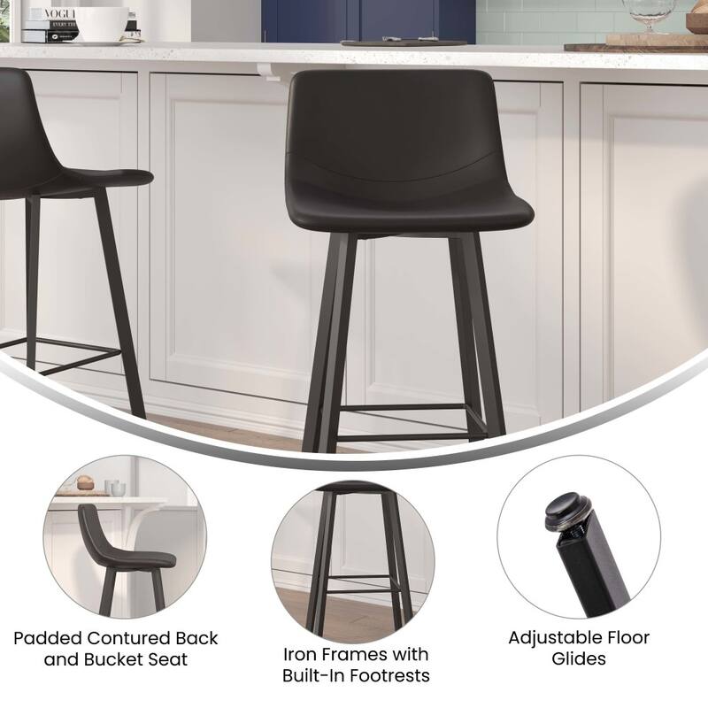 Set of 2 Armless Upholstered Metal Counter Stools