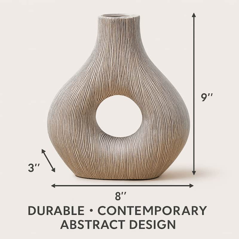 Eternity White Striped Textured Polyresin Vase Modern Table Decor