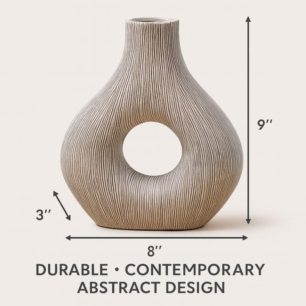 Eternity White Striped Textured Polyresin Vase Modern Table Decor