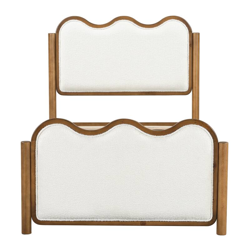 Christopher Knight Home - Modern Upholstered Boucle Bed Frame with Wooden Legs with Wavy Curved Headboard