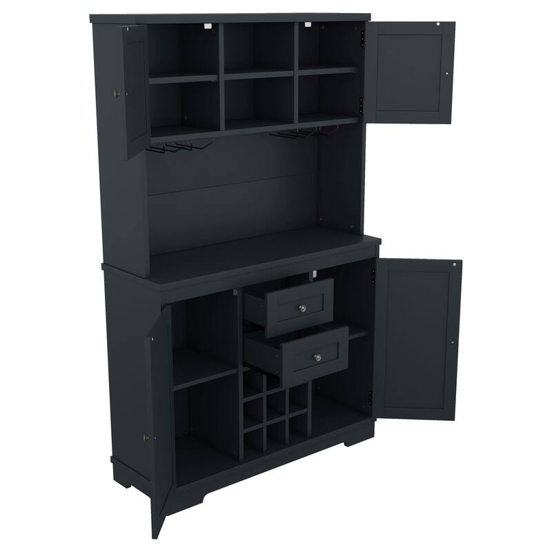 Kitchen Pantry Storage Cabinet Buffet Sideboard, Coffee Bar Cabinet with Drawers & 9-grid Bottle Holders