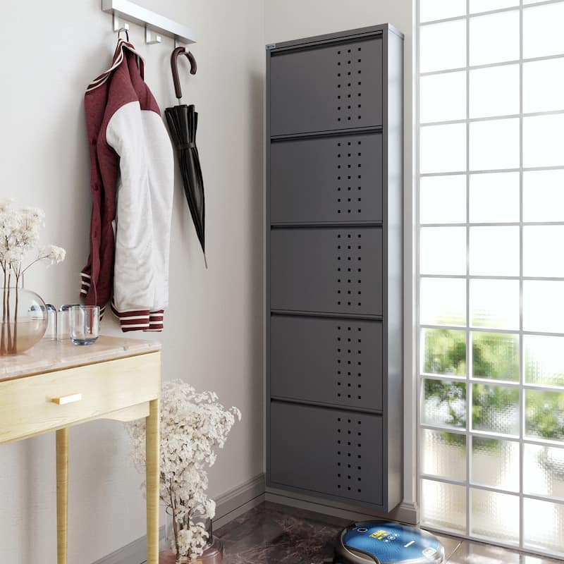 Antibacterial 5 Tier metal shoe cabinet front holes