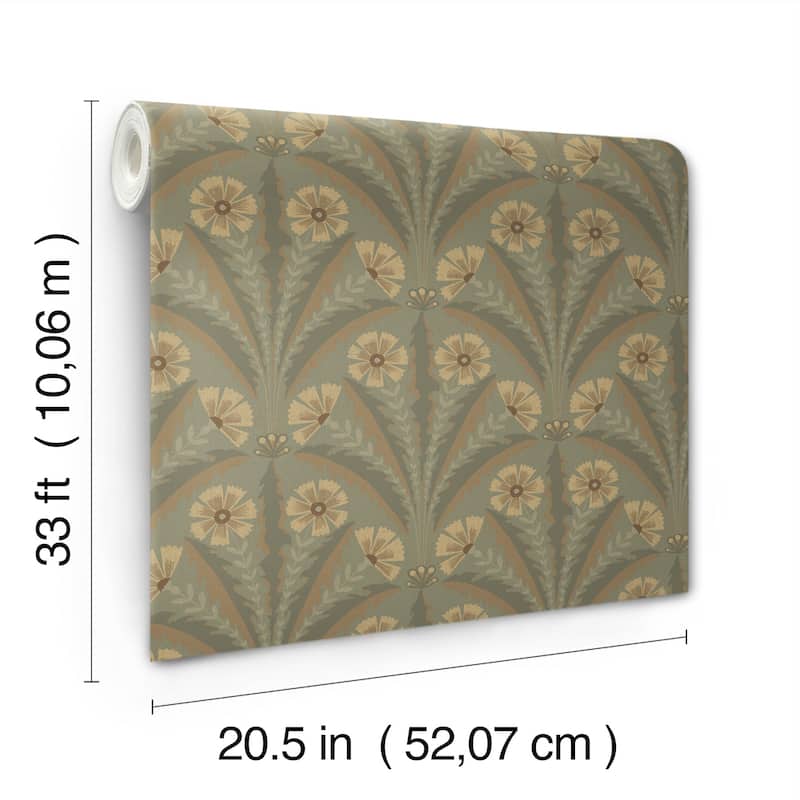 Chesapeake Tap Root Green Floral Damask Wallpaper