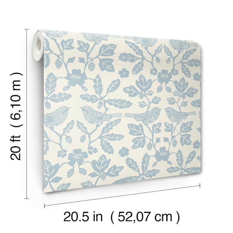 Erin & Ben Glacial Blue Sparrow & Oak Peel and Stick Wallpaper - Bed ...