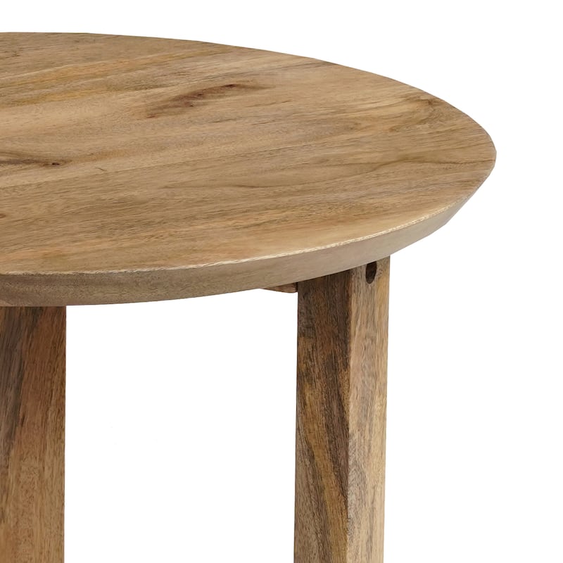 Nina 18.5" Round Handcrafted Side End Table, Natural Brown Mango Wood