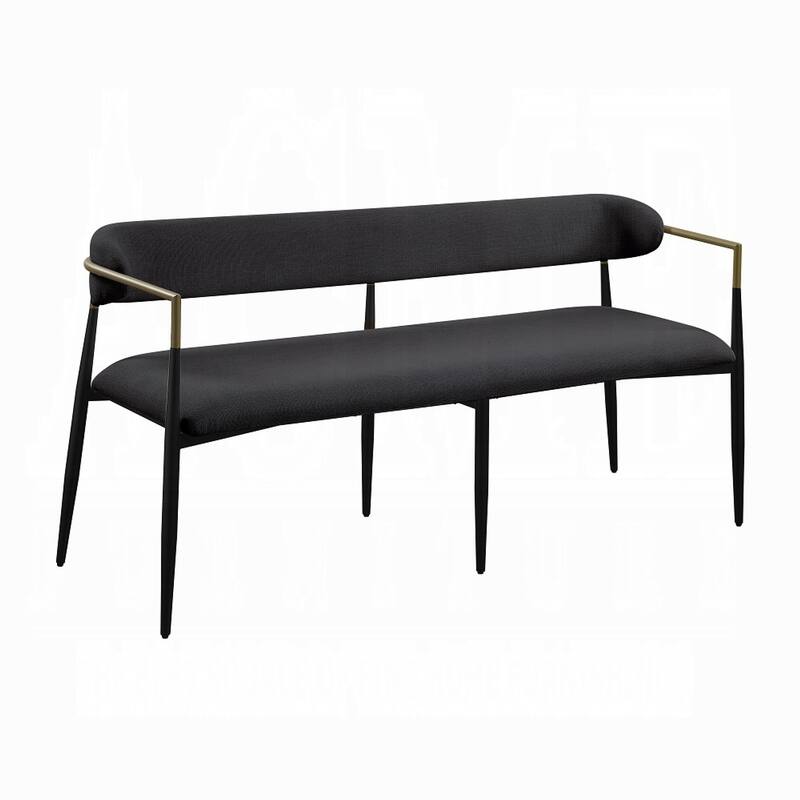 Vonn Long Bench, 62 Inch, Black Chenille, Padded Backrest, Metal Legs