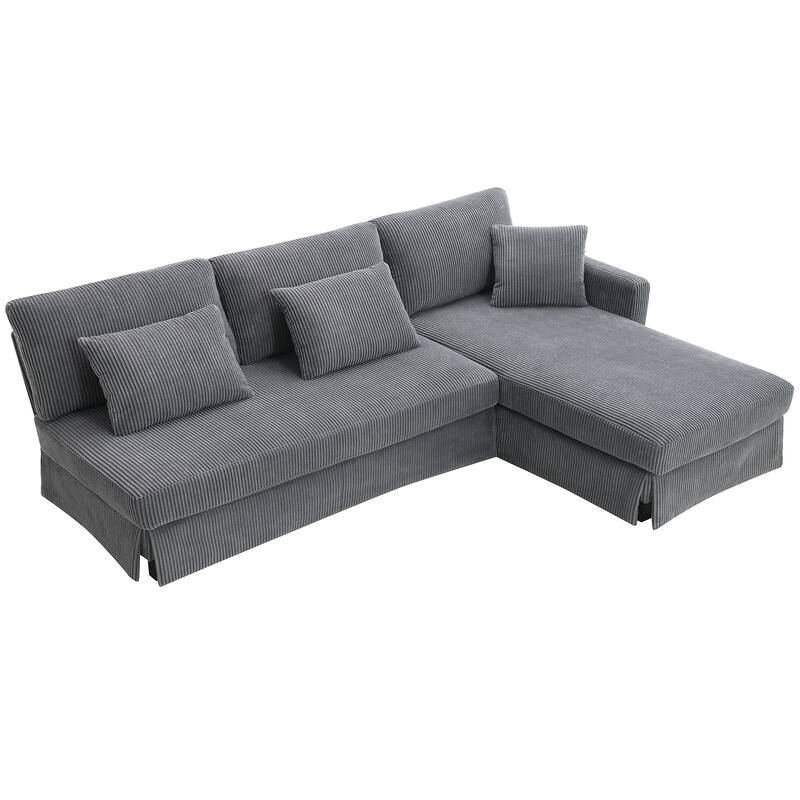 87X61"Modern L-shaped Corduroy Sofa with Reversible Chaise, 4-seat Upholstered Sectional Indoor Furniture for Living Room