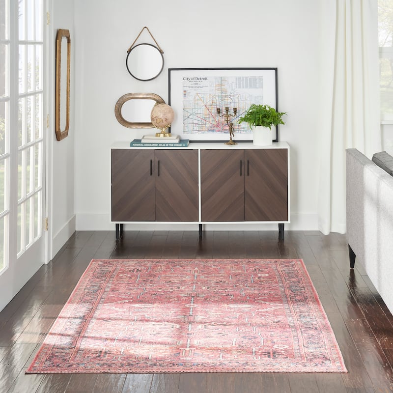 New Concept Washables Vintage Persian Floral Machine Washable Area Rug