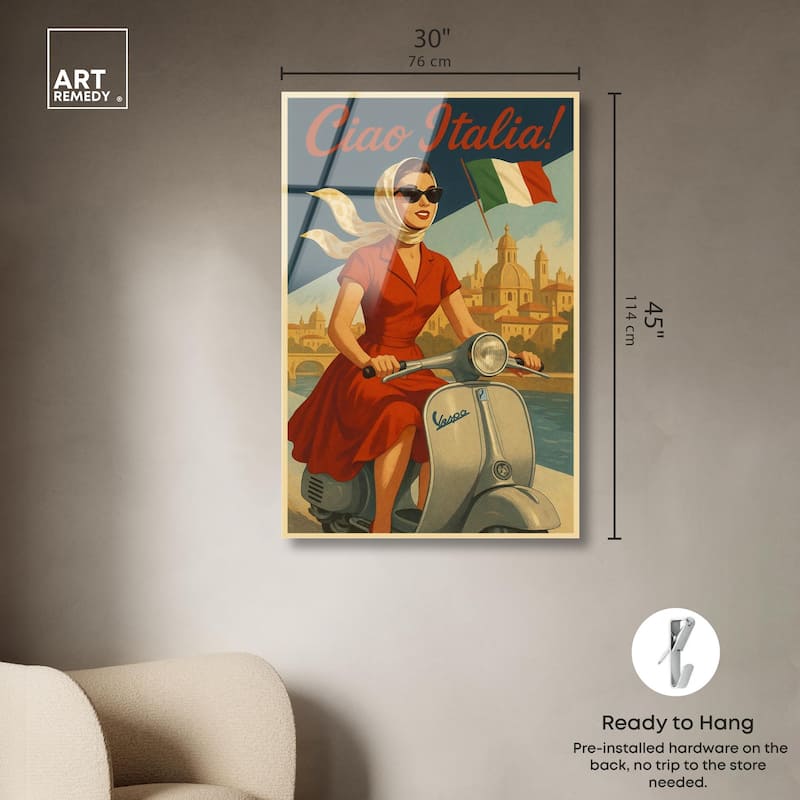 Scooter Italian Travel Acrylic by Art Remedy, Ready to Hang