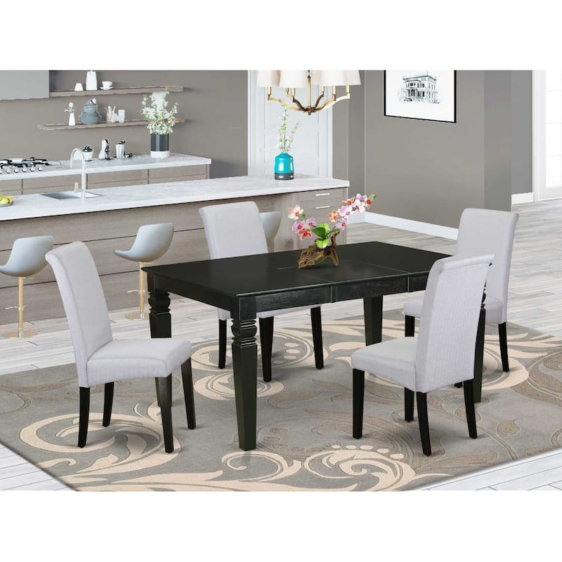 Kitchen Table Set 5 Piece - Linen Gray Fabric Dining Table with Parsons Chairs - Modern Design