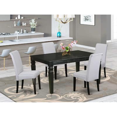 Kitchen Table Set 5 Piece - Linen Gray Fabric Dining Table with Parsons Chairs - Modern Design