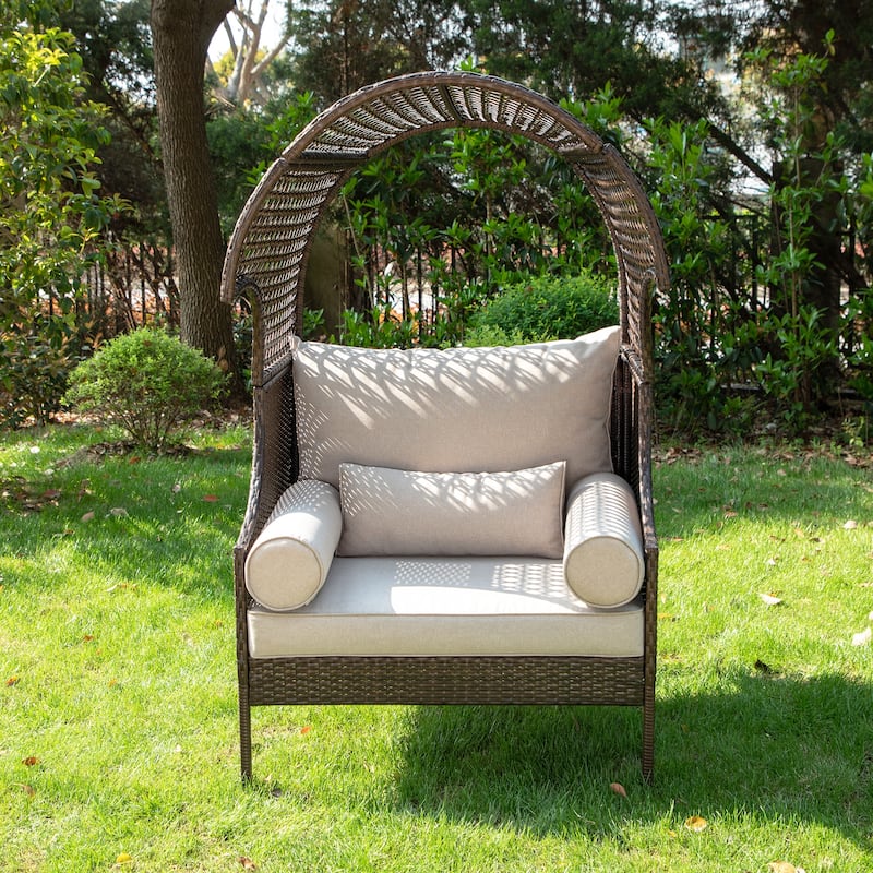 Single Rattan Sofa with Top Canopy, Elegant Wicker Couch for Outdoor