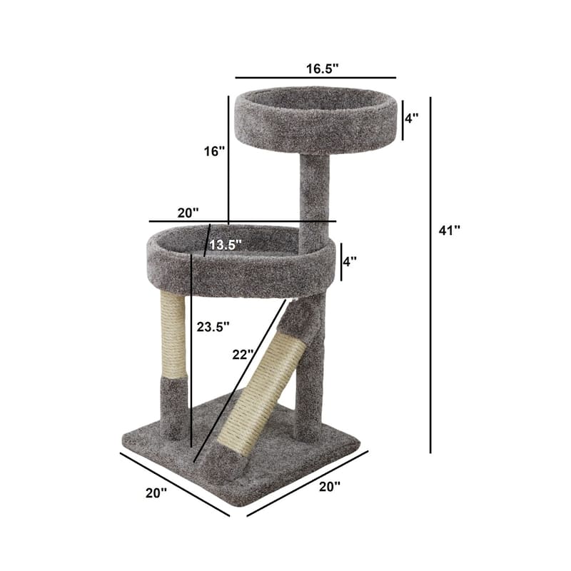 41" Compact Cat Scratching Tree with Carpeted Platforms and Natural Sisal Rope Post for Positive Scratching Behaviors