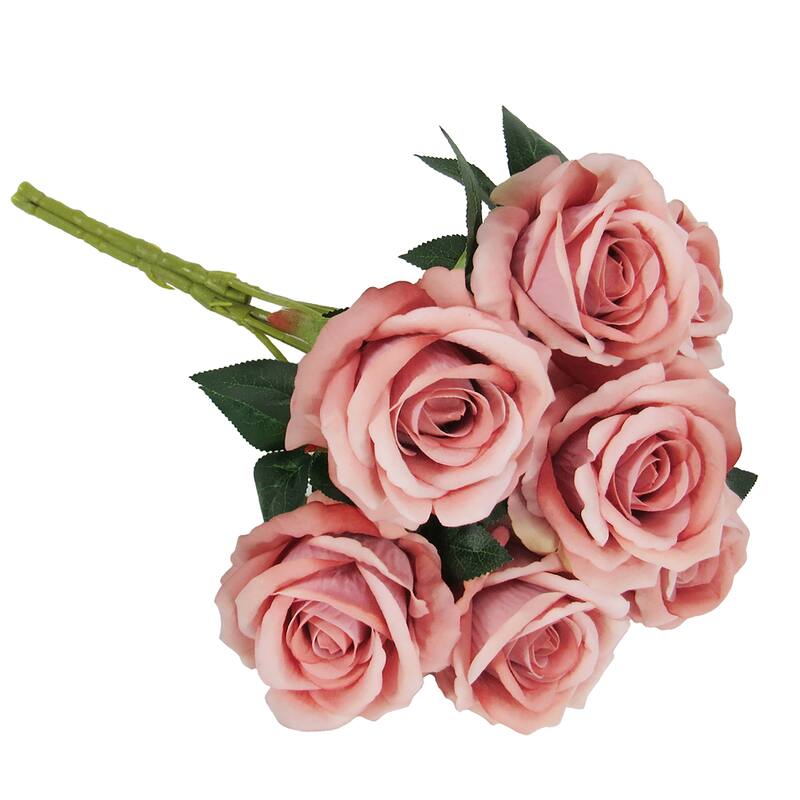 Set of 2 Dusty Rose Artificial Velvet Rose Flower Stem Bush Bouquet 16in - 16" L x 11" W x 11" DP