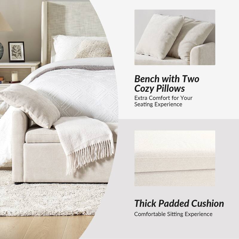 Franco Modern Upholstered Storage Bench with Two Throw Pillows and Thick Padded Cushion