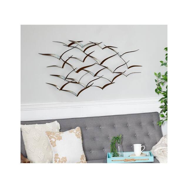 Handcrafted Flock of Metal Flying Birds Wall Art Overstock 8035158