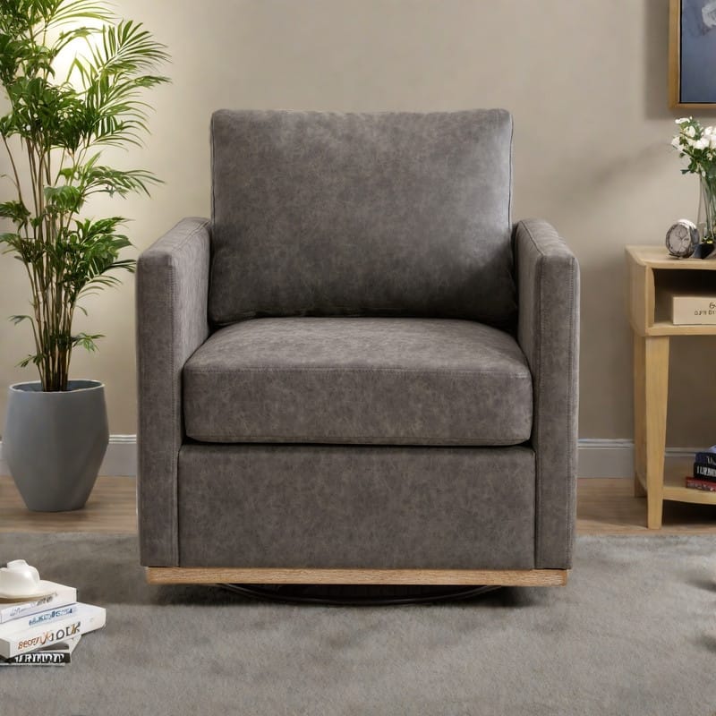 PU Swivel Accent Chair with 360° Rotation, Pocket Spring Cushion, and 300lb Capacity - Gray
