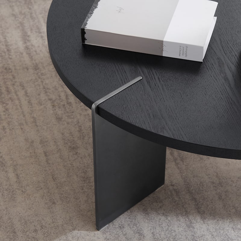 Round Coffee Table Modern Center Table with Oak Decorative Countertops and Frame, for Living Room and Office
