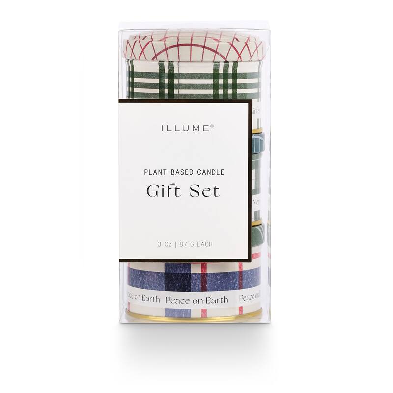 ILLUME Noble Holiday Balsam & Cedar Candle - Plaid Tin Trio Gift Set